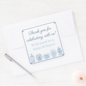 Sticker Carré Chic Bleu Et Blanc Ginger Jar Merci Favoriser (Enveloppe)