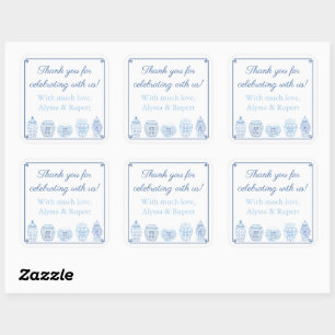 Sticker Carré Chic Bleu Et Blanc Ginger Jar Merci Favoriser