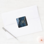 Sticker Carré Chic Blue Gold Agate Script Monogramme personnalis (Enveloppe)