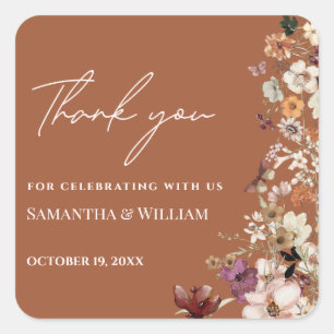 Sticker Carré Chic Boho Fleur sauvage Rustique Mariage en terre