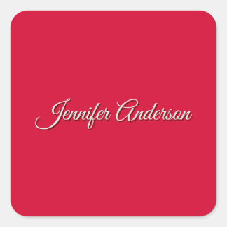 Sticker Carré Chic Calligraphie Élégant Cerisier Rouge Personnal