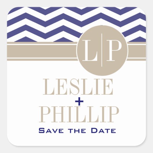 Sticker Carré Chic Chevron Monogramme | marine (Devant)
