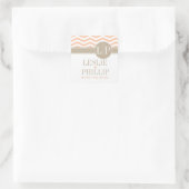 Sticker Carré Chic Chevron Monogramme | pêche (Sac)