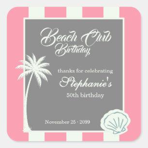 Sticker Carré Chic Coastal Stripe Beach Club 50e Anniversaire