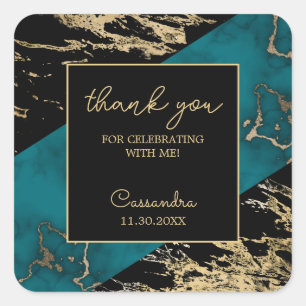 Sticker Carré Chic Cyan Marbre or Paint Paint Texture Anniversai