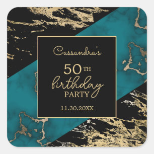 Sticker Carré Chic Cyan Marbre or Paint Paint Texture Anniversai