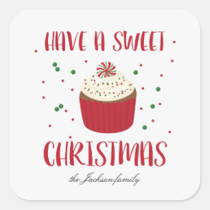 Sticker Carré Chic de Noël rouge et vert