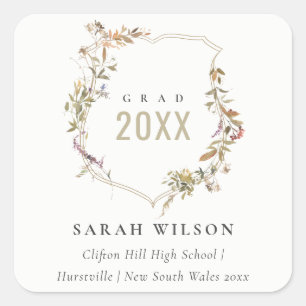 Sticker Carré Chic Dusky Rose Blush Fleur sauvage Crest Graduati