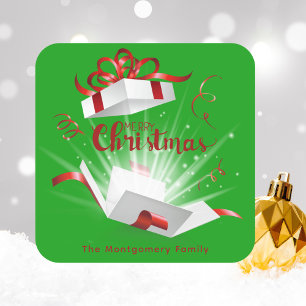 Sticker Carré Chic élégant Joyeux Noël Vert et Rouge