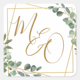 Sticker Carré Chic Eucalyptus Vert Mariage Faveur géométrique