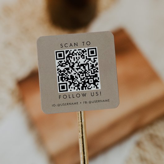 Sticker Carré Chic Faux Kraft Business Social Media QR Code