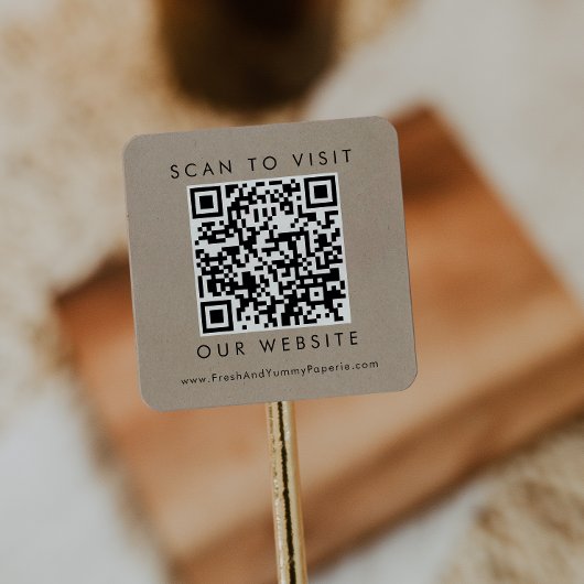 Sticker Carré Chic Faux Kraft Site Mariage d'entreprise Code QR