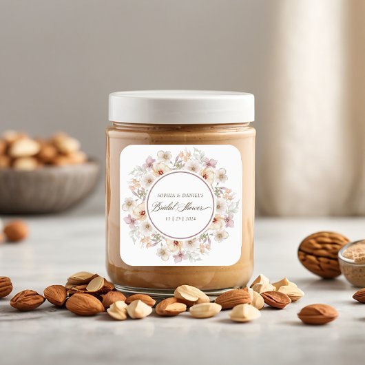 Sticker Carré Chic Fête de Mariage à l'aquarelle florale