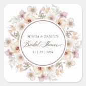 Sticker Carré Chic Fête de Mariage à l'aquarelle florale (Devant)