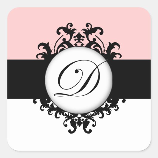 Sticker Carré Chic Français Black Monogrammes Mariage damassé Ét (Devant)