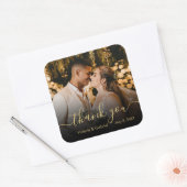 Sticker Carré Chic Gold Black Script Mariage Merci photo (Enveloppe)