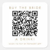 Sticker Carré Chic Gold Typographie Acheter la mariée A Drink QR (Devant)