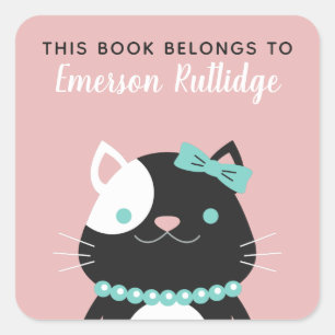 Sticker Carré Chic Lady Chat Pink Ce Livre Appartient À