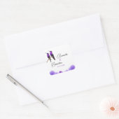 Sticker Carré Chic Mariage de colibris et de pétales violets (Enveloppe)