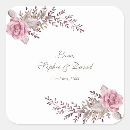 Sticker Carré Chic Marsala Maroon Floral Mariage (Devant)