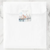 Sticker Carré Chic Miami Floride Skyline Mariage d'aquarelle (Sac)