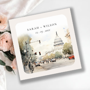 Sticker Carré Chic Minimal Washington DC, États-Unis Aquarelle M