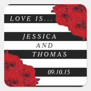 Sticker Carré Chic Moderne Luxe Mariage Collection - Roses rouge