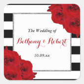 Sticker Carré Chic Moderne Luxe Mariage Collection - Roses rouge (Devant)