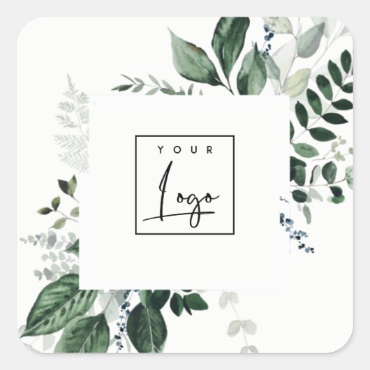 Sticker Carré Chic moderne vert feuillu Tropical Foliage Fern Lo (Devant)