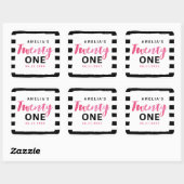 Sticker Carré Chic noir & blanc rayures rose 21e anniversaire (Feuille)