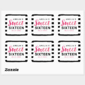 Sticker Carré Chic noir et blanc rayures rose doux 16 (Feuille)