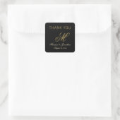 Sticker Carré Chic or Monogramme Script Mariage noir Merci (Sac)