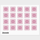 Sticker Carré Chic rose et blanc coché Nom monogrammé (Feuille)