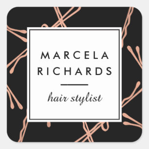 Sticker Carré Chic Rose Gold Bobby Pins Coiffeur Styliste Salon