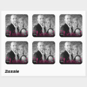 Sticker Carré Chic rose moderne Coeurs de script noir blanc phot (Feuille)