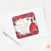 Sticker Carré Chic Roses Rouges Papillons Floraux Princesse Favo (Enveloppe)