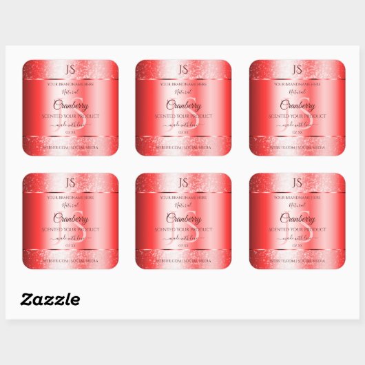 Sticker Carré Chic Ruby Rouge Parties scintillant douce Étiquett (Feuille)