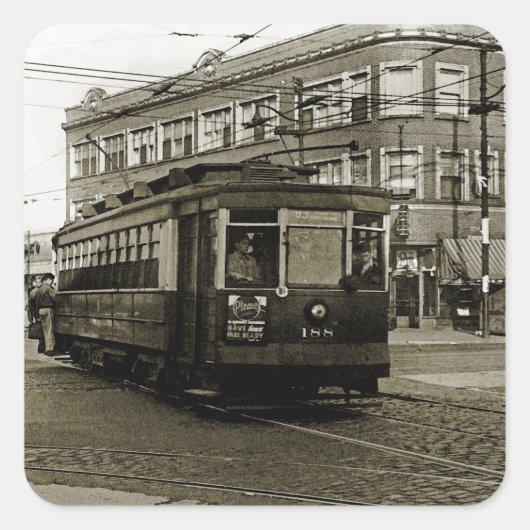 STICKER CARRÉ CHICAGO 63E ET OCCIDENTALE 1952 TROLLEY ART SEPIA (Devant)