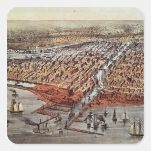 Sticker Carré Chicago comme elle était, c.1880