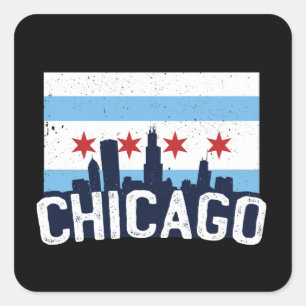 Sticker Carré Chicago Illinois Skyline 4 étoiles Vintage