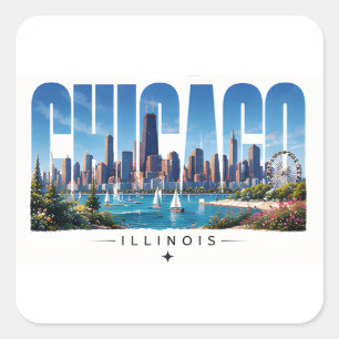 Sticker Carré Chicago Illinois vue du lac et skyline pour voyage