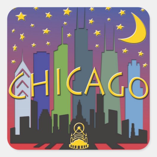 Sticker Carré Chicago Skyline (Devant)