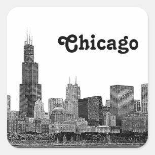 Sticker Carré Chicago Skyline Gravé