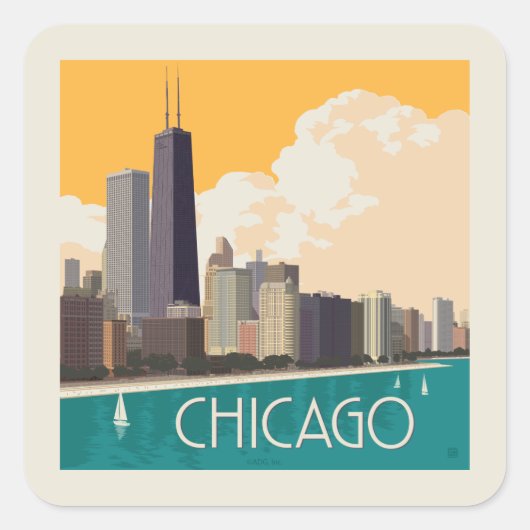 Sticker Carré Chicago | Skyline moderne (Devant)