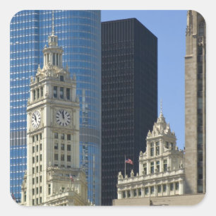 Sticker Carré Chicago, Wrigley Building avec Trump Hotel &
