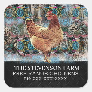Sticker Carré Chicken Farm Broiler Viandes Oiseaux Libre de gamm