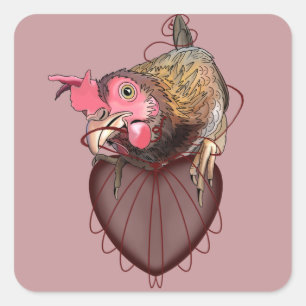 Sticker Carré Chicken Pulling Coeurs