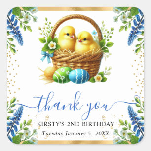 Sticker Carré Chicks aquarelle Fleurs de printemps Anniversaire