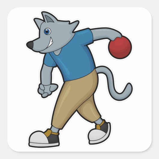 Sticker Carré Chien à Bowling avec Bowling balle (Devant)