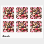 Sticker Carré Chien à fermeture éclair Saint-Valentin mignon (Feuille)